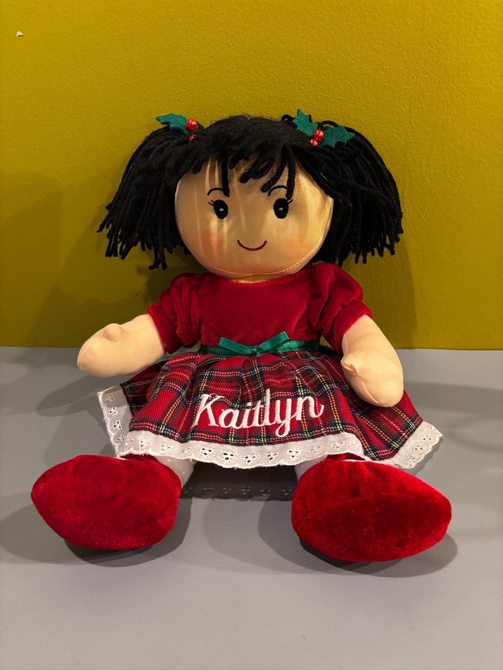 Holiday Plaid Red Plush Doll with Personalized Name